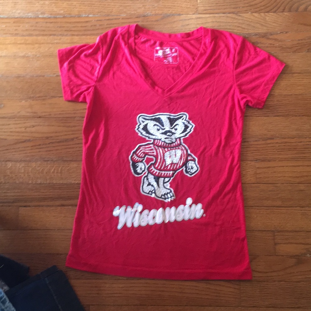 Wisconsin Badgers Rhinestone V-neck Top